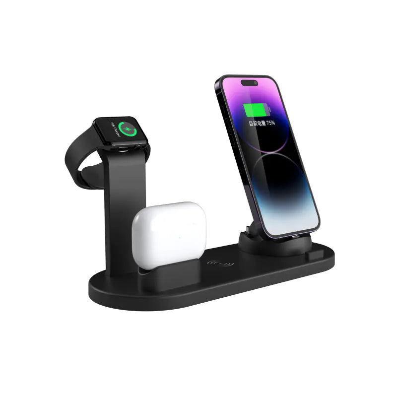 Cargador inalámbrico 4 en 1 de 15 W para teléfonos, auriculares y relojes