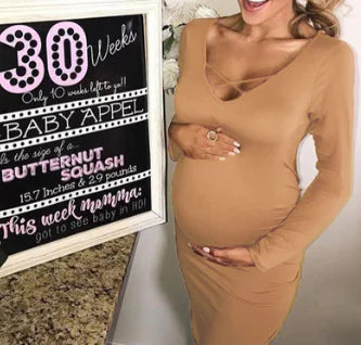 Vestido de Maternidad con Cuello en V de Color Sólido