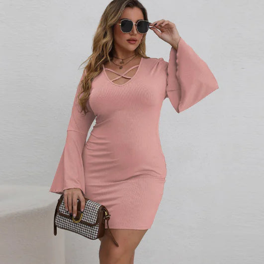 Vestido de Maternidad con Cuello en V de Color Sólido