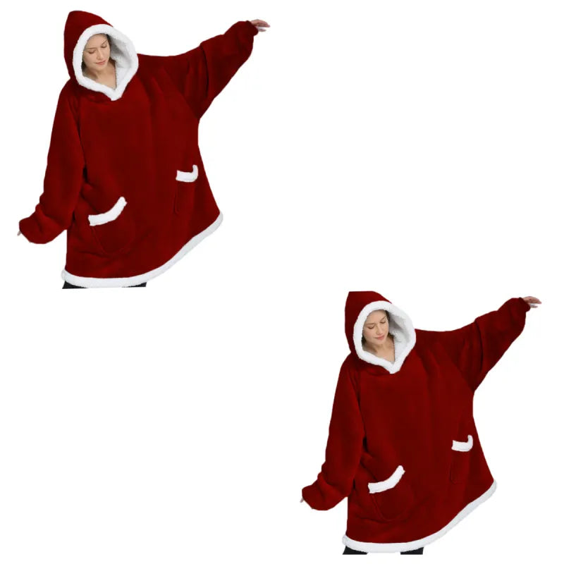 Pijamas Holgado de Lana de Cordero para Mujer con Capucha de TV Protectora de Frío