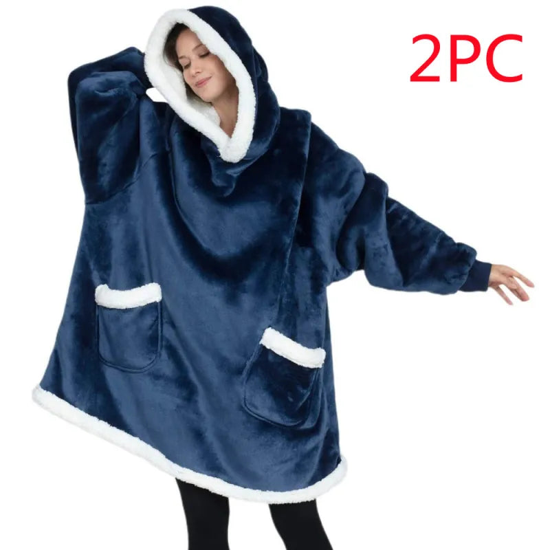 Pijamas Holgado de Lana de Cordero para Mujer con Capucha de TV Protectora de Frío