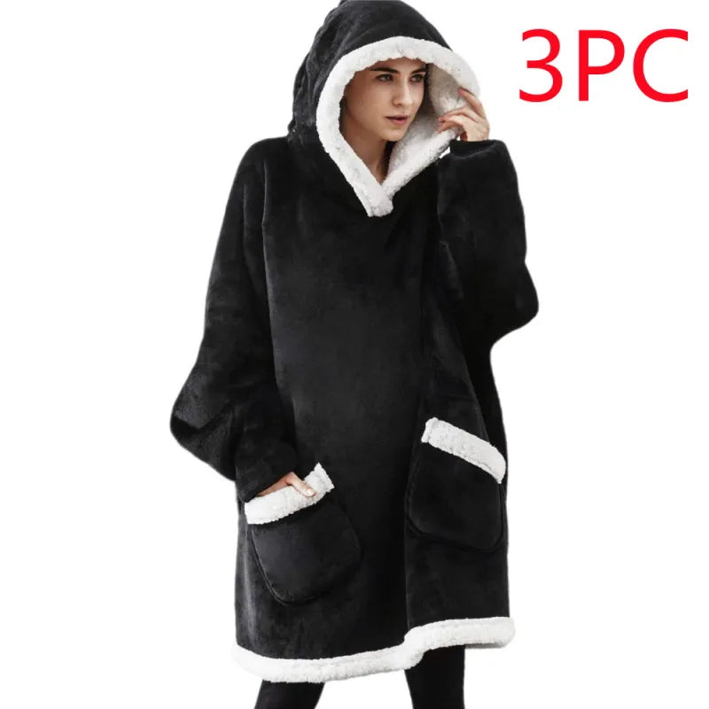 Pijamas Holgado de Lana de Cordero para Mujer con Capucha de TV Protectora de Frío