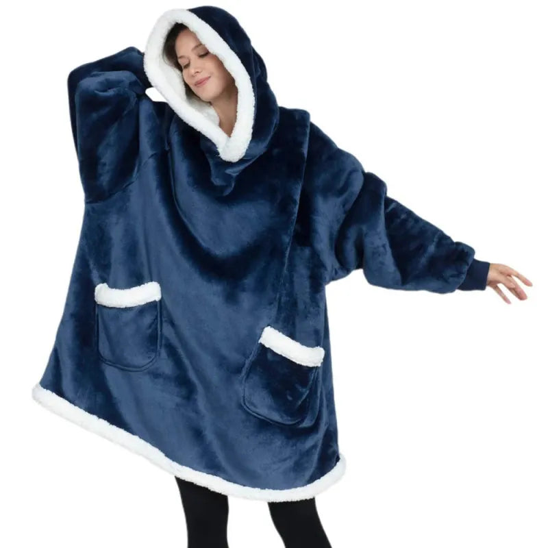 Pijamas Holgado de Lana de Cordero para Mujer con Capucha de TV Protectora de Frío