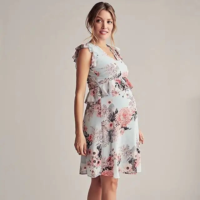 Vestido de Maternidad Sin Mangas con Estampado de Flores Casual