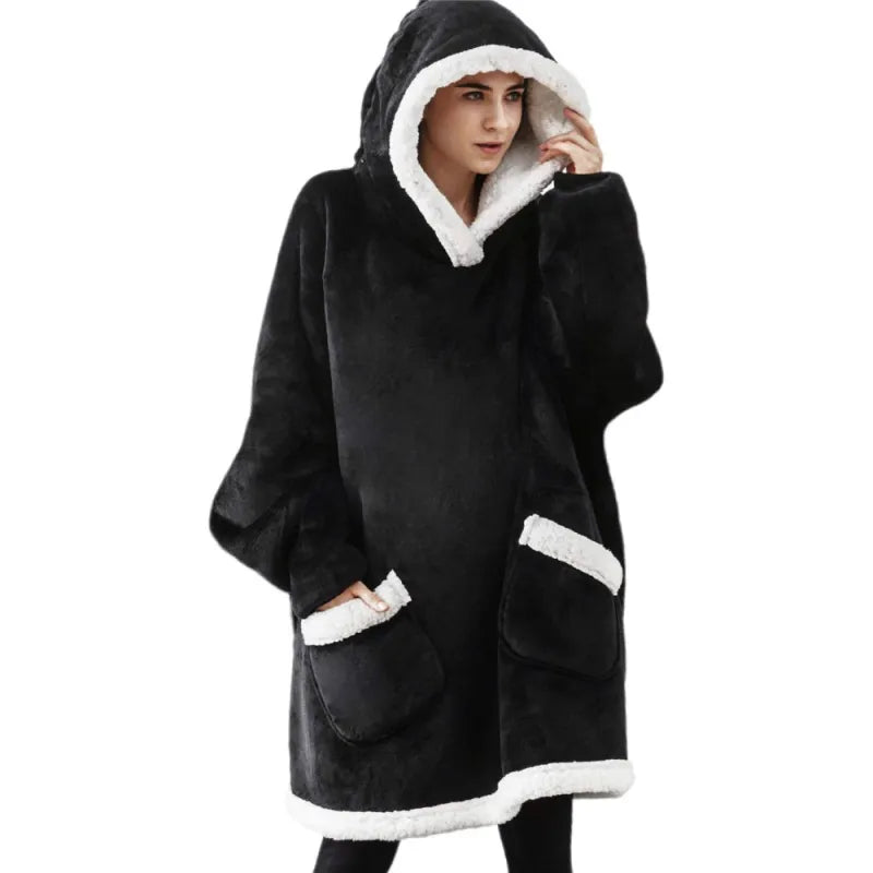 Pijamas Holgado de Lana de Cordero para Mujer con Capucha de TV Protectora de Frío