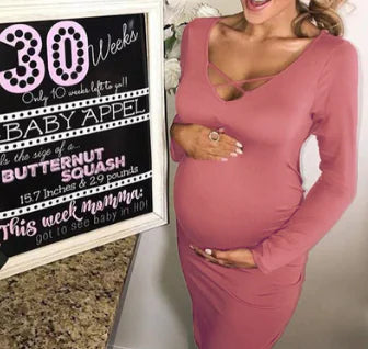 Vestido de Maternidad con Cuello en V de Color Sólido