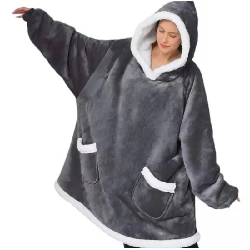 Pijamas Holgado de Lana de Cordero para Mujer con Capucha de TV Protectora de Frío