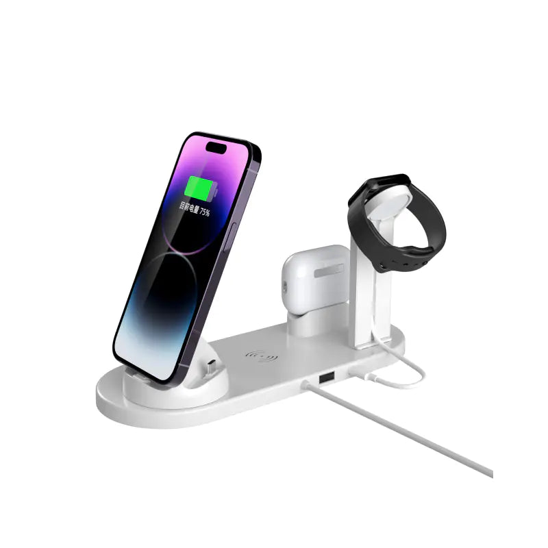 Cargador inalámbrico 4 en 1 de 15 W para teléfonos, auriculares y relojes