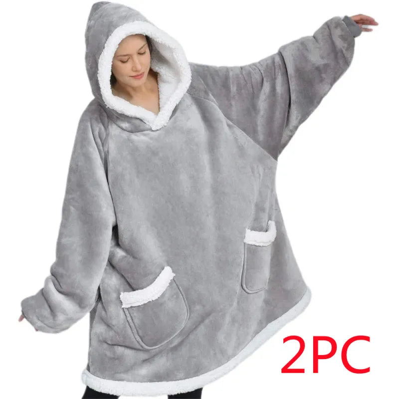 Pijamas Holgado de Lana de Cordero para Mujer con Capucha de TV Protectora de Frío