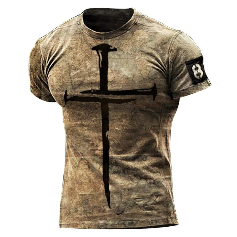Camiseta de Hombre con Estampado de Cruz de Jesús Vintage - Estilo Veraniego