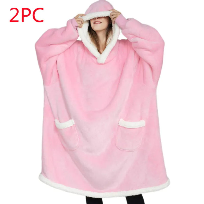 Pijamas Holgado de Lana de Cordero para Mujer con Capucha de TV Protectora de Frío