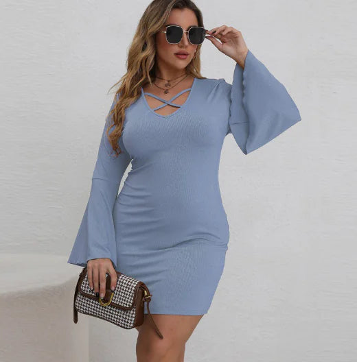 Vestido de Maternidad con Cuello en V de Color Sólido