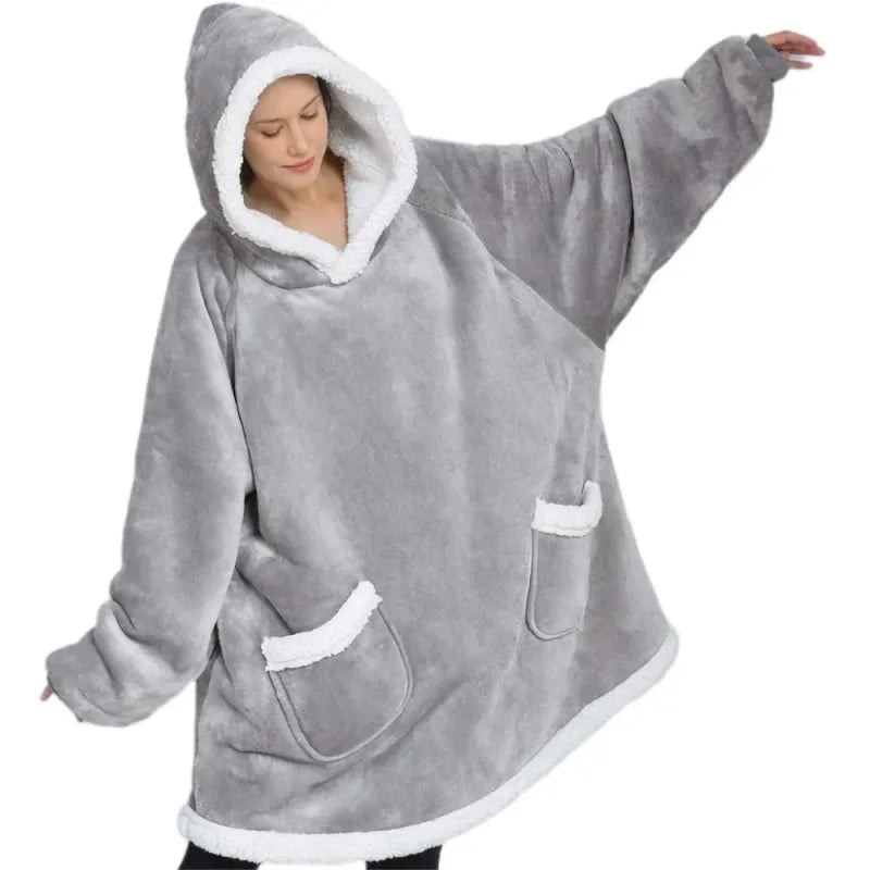 Pijamas Holgado de Lana de Cordero para Mujer con Capucha de TV Protectora de Frío