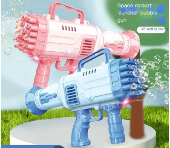 Pistola de Burbujas Eléctrica de 32 Agujeros para Juegos Infantiles y Eventos