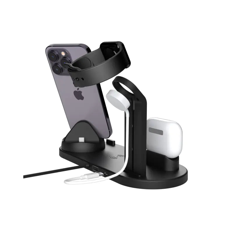 Cargador inalámbrico 4 en 1 de 15 W para teléfonos, auriculares y relojes